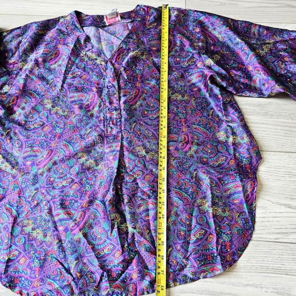 Vintage Violets & Roses 90's Silky Sleep Paisley Shirt Psychedelic Pattern - Picture 13 of 13